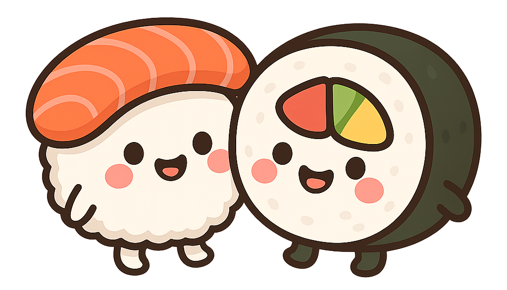 Illustration of sushi and gimbap characters